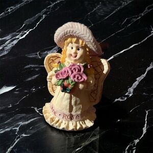 Vtg Home Interiors Angel in Hat Holding Rose June Birth Flower Resin Figurine 5”
